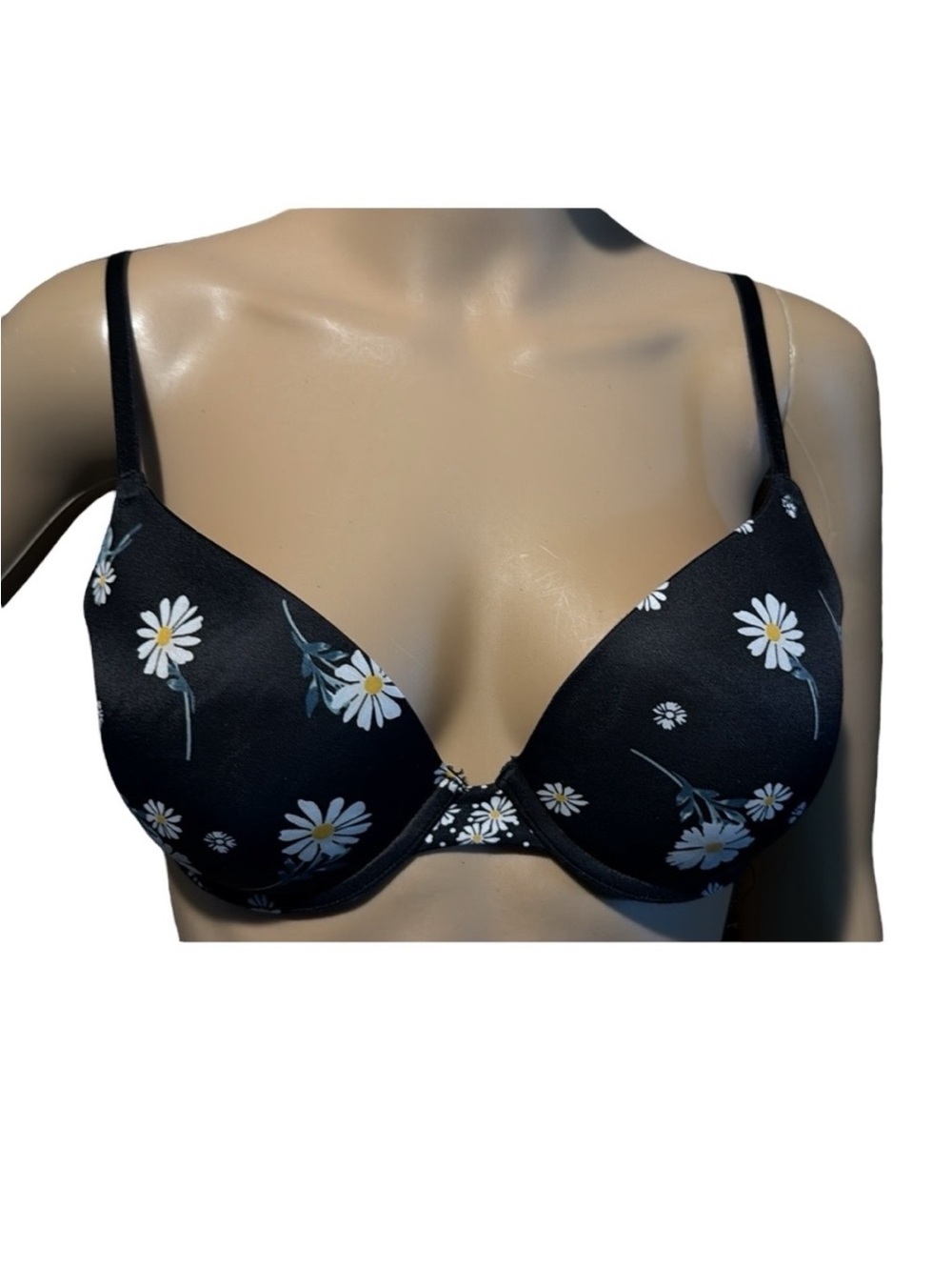 PINK Victoria's Secret Black Daisy Print Molded Bra Size 32D